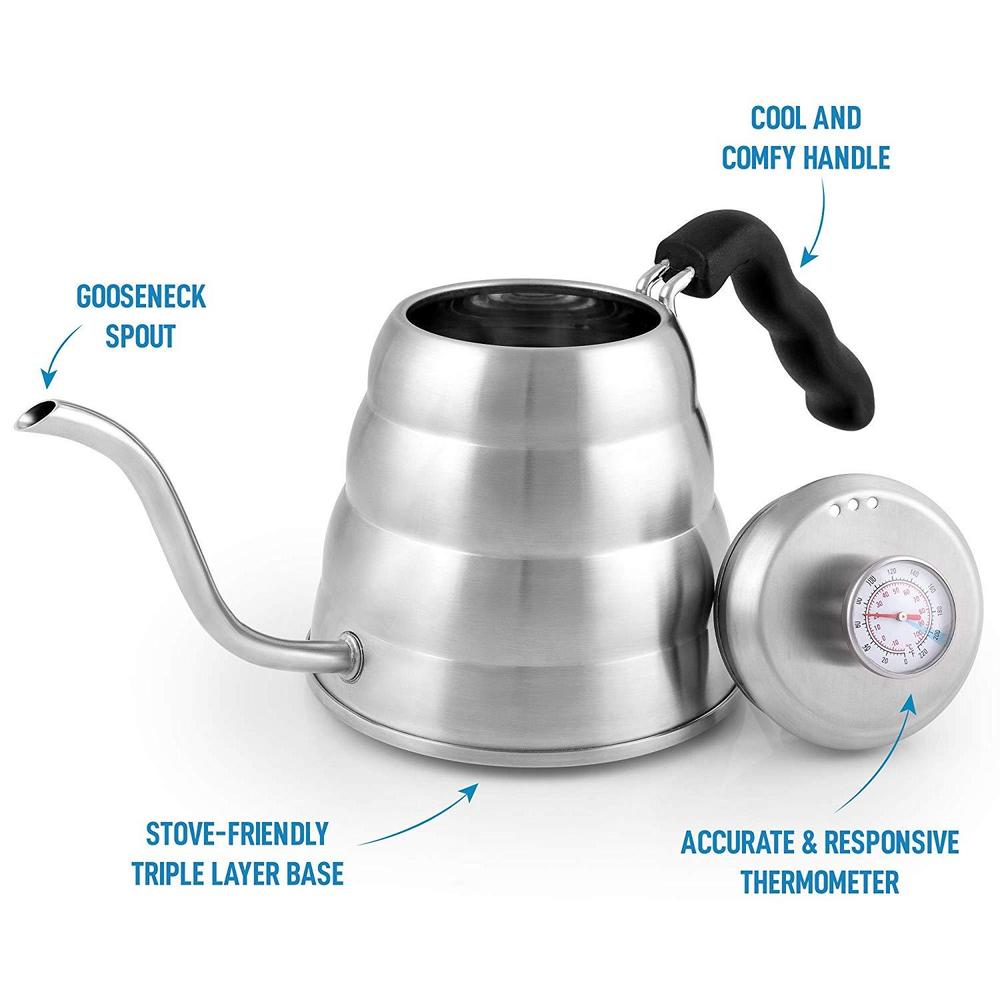 Zulay Kitchen Pour Over Kettle, 34 fl oz | 1 Liter - Top-Grade Stainless Steel Gooseneck Kettle with Built-In Thermometer