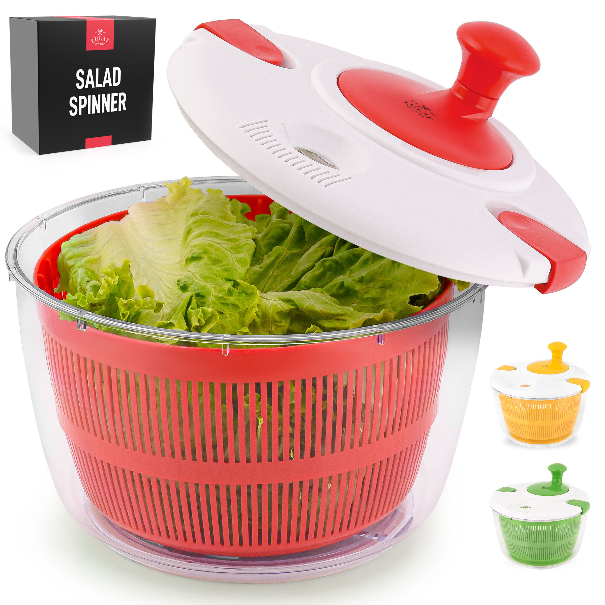 Zulay Kitchen Salad Spinner Large 15L Capacity - Red