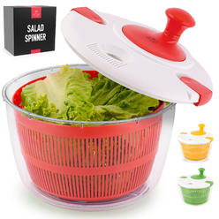 Zulay Kitchen Salad Spinner Large 5L Capacity - Manual Lettuce Spinner With Secure Lid Lock & Rotary Handle - Red