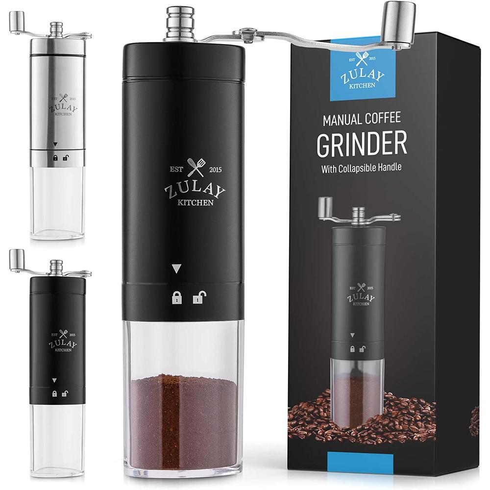 Zulay Kitchen Manual Coffee Grinder With Foldable Handle - Triangular Coffee Grinder Manual With Adjustable Coarse Settings
