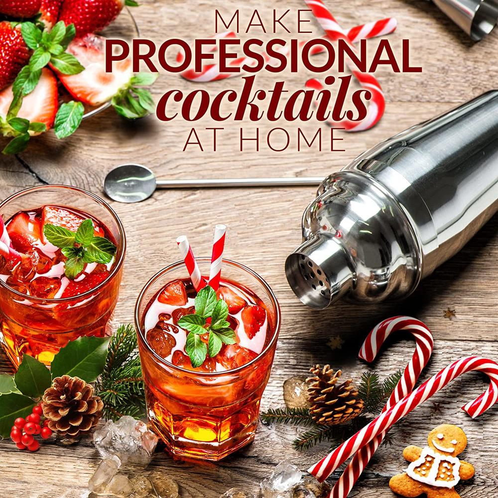 Zulay Kitchen Professional Stainless Steel Cocktail Shaker with Accessories  Set