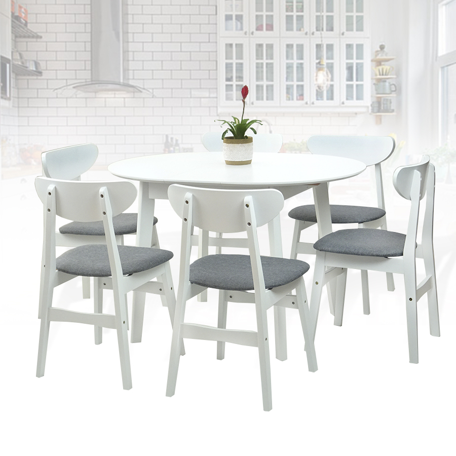 Sk New Interiors Dining Room Set Of 6, White Round Dining Table With 6 Chairs