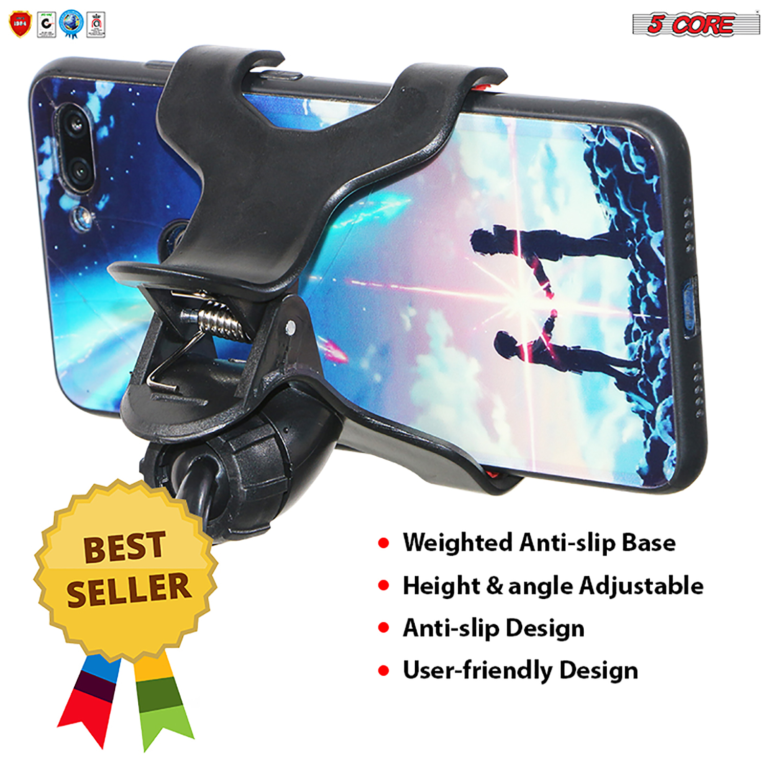5 Core Mic Stand with Tablet and Phone Holder Adjustable Gooseneck Microphone Stand, Collapsible Tripod Boom Mic Stand
