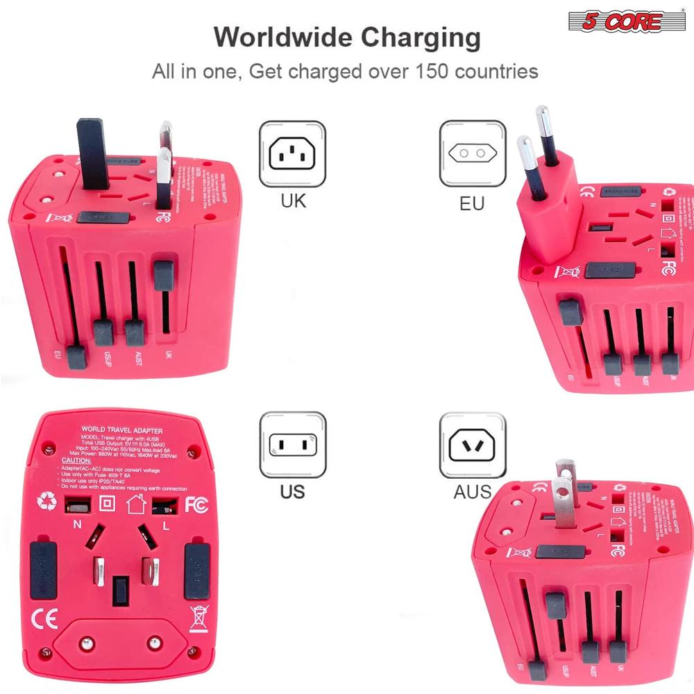 5 Core Multi Plug Outlet Extender Power Travel Adapter Wall Plug 3/4 USB Cube Charger UTA R