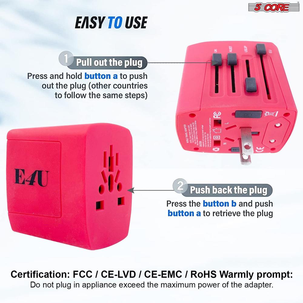 5 Core Multi Plug Outlet Extender Power Travel Adapter Wall Plug 3/4 USB Cube Charger UTA R
