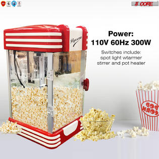 Commercial Popcorn Machine Also used in Home; Party; Movie Theater Style 4 oz. Ounce Antique 300 Watts Big Grande Size 5 Core-POP-850