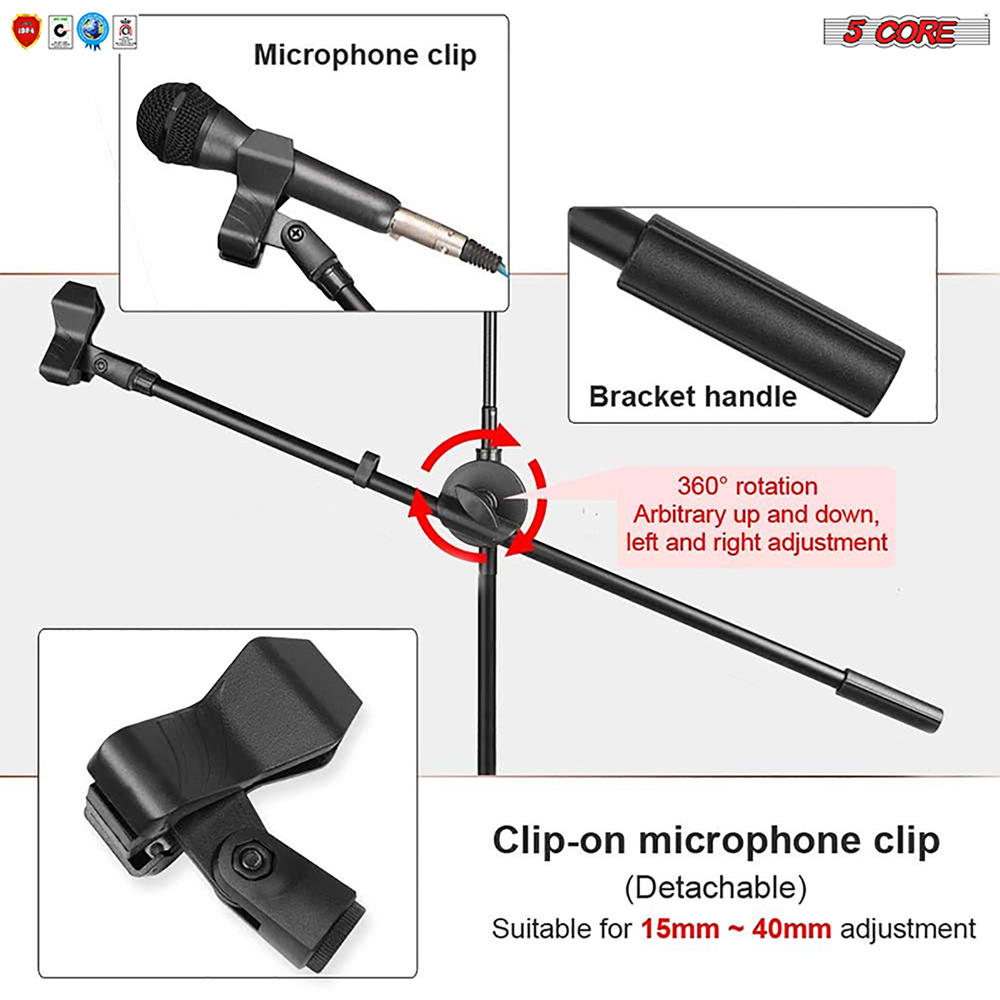 5 Core Mic Stand Tablet Phone Holder Adjustable Gooseneck Microphone Stand 2Pcs Collapsible Tripod Mic Clip Holder Phone Clamp MSMOB2PK