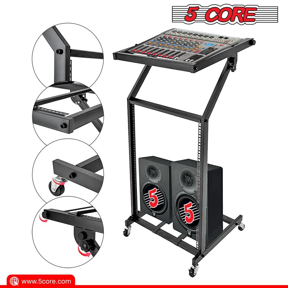5 Core Portable Mixer Stand Adjustable Rack Mount Rolling Stage Cart