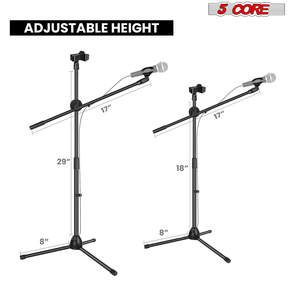 5 Core Dual Microphone Stand, Foldable Tripod Boom Mini Mic Stand On-Stage Stands Short Adjustable Mic Floor Stand