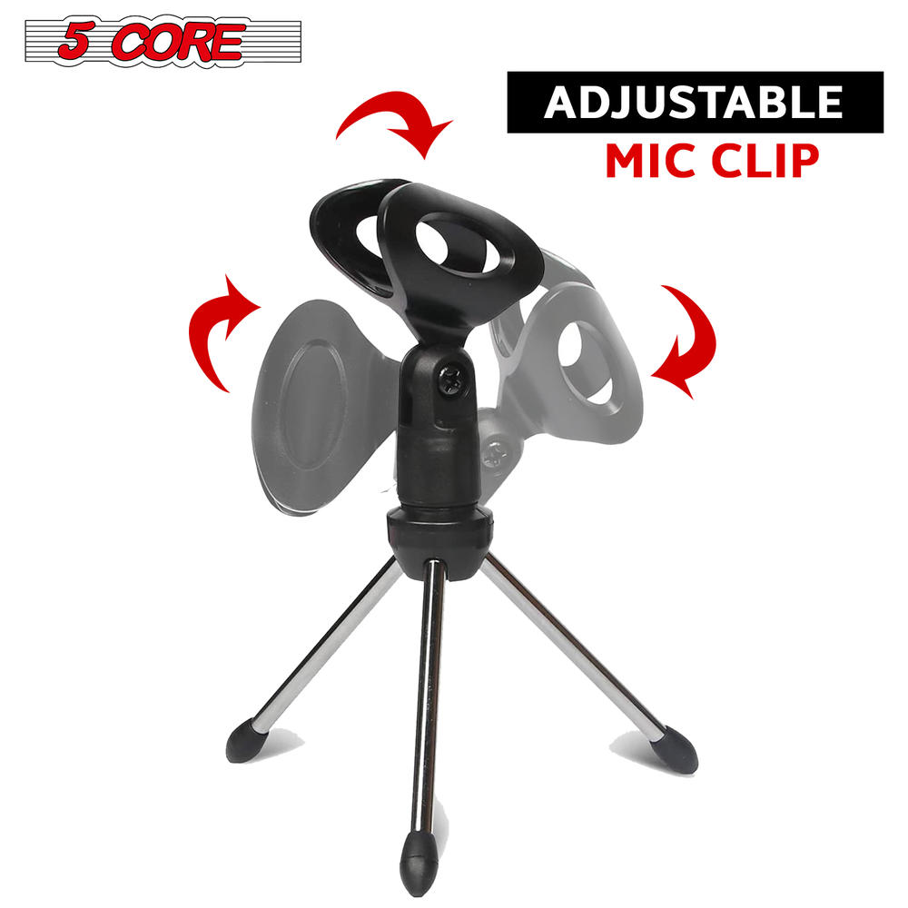 5 Core Adjustable Desktop Microphone Stand Mini Tripod Tabletop Foldable Mic Clip MINI TRIPOD MIC STAND 2PCS
