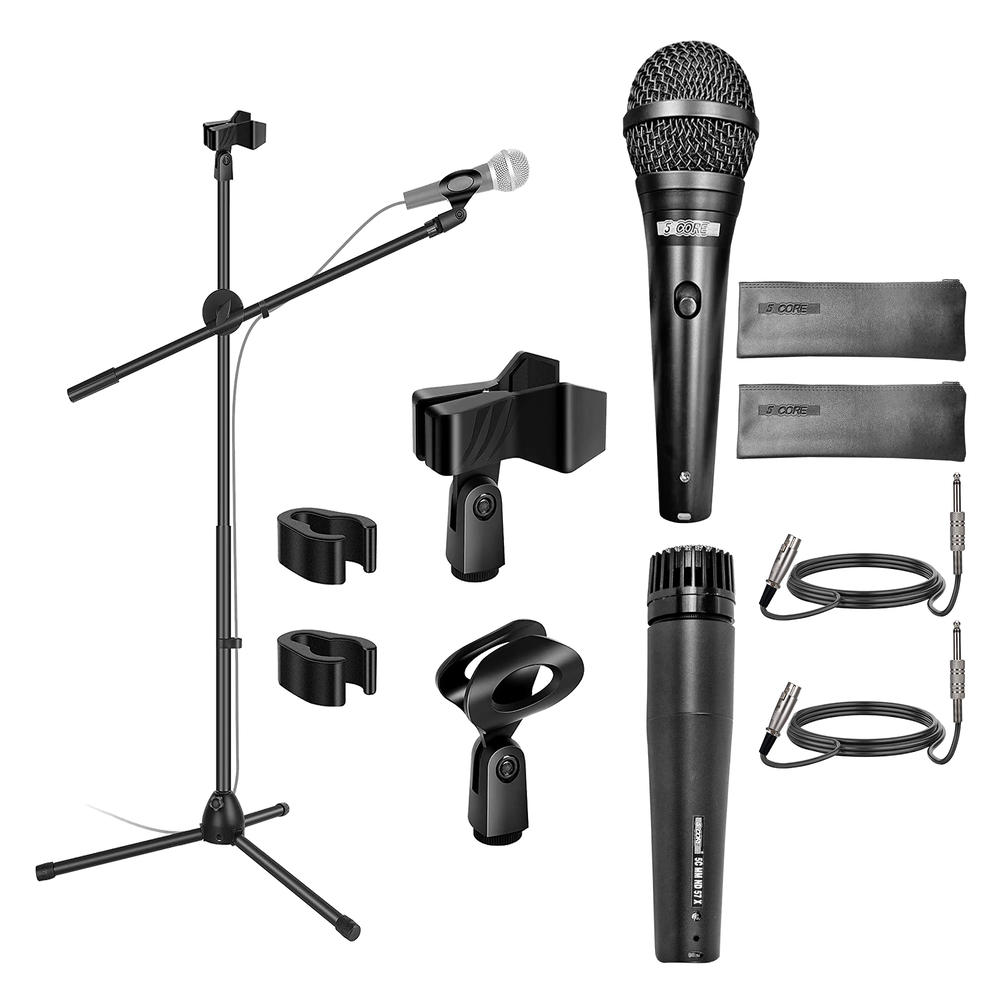 5 Core Dual Microphone Stand with (2) Mic, (2) Mic Clips/ Holder, and Detachable Boom Arm- MS DBL+ND58+ND57