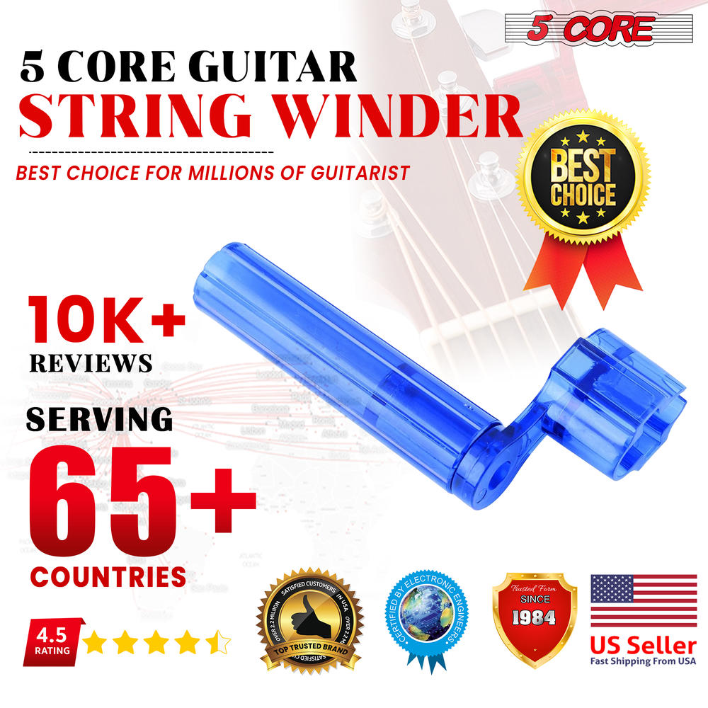 5 Core Guitar String Winder Blue 5 pieces| Professional Guitar Peg Winder with Bridge Pin Remover- SW L BLU 5PCS