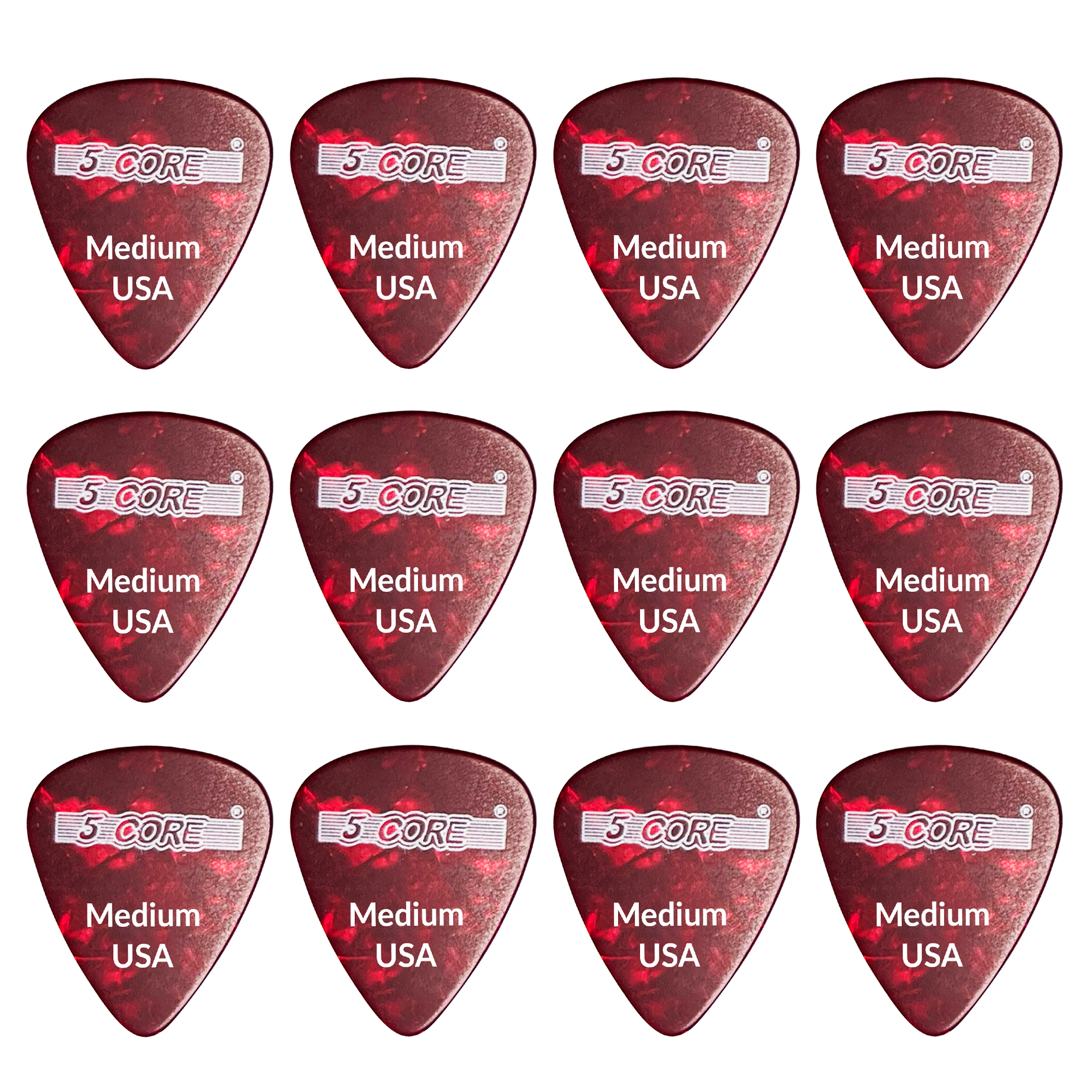 5 Core Guitar Picks | Red Color Pick for Guitar 12 Pcs | Medium Gauge Durable Premium Celluloid Guitar Picks 0.71mm- G PICK M R