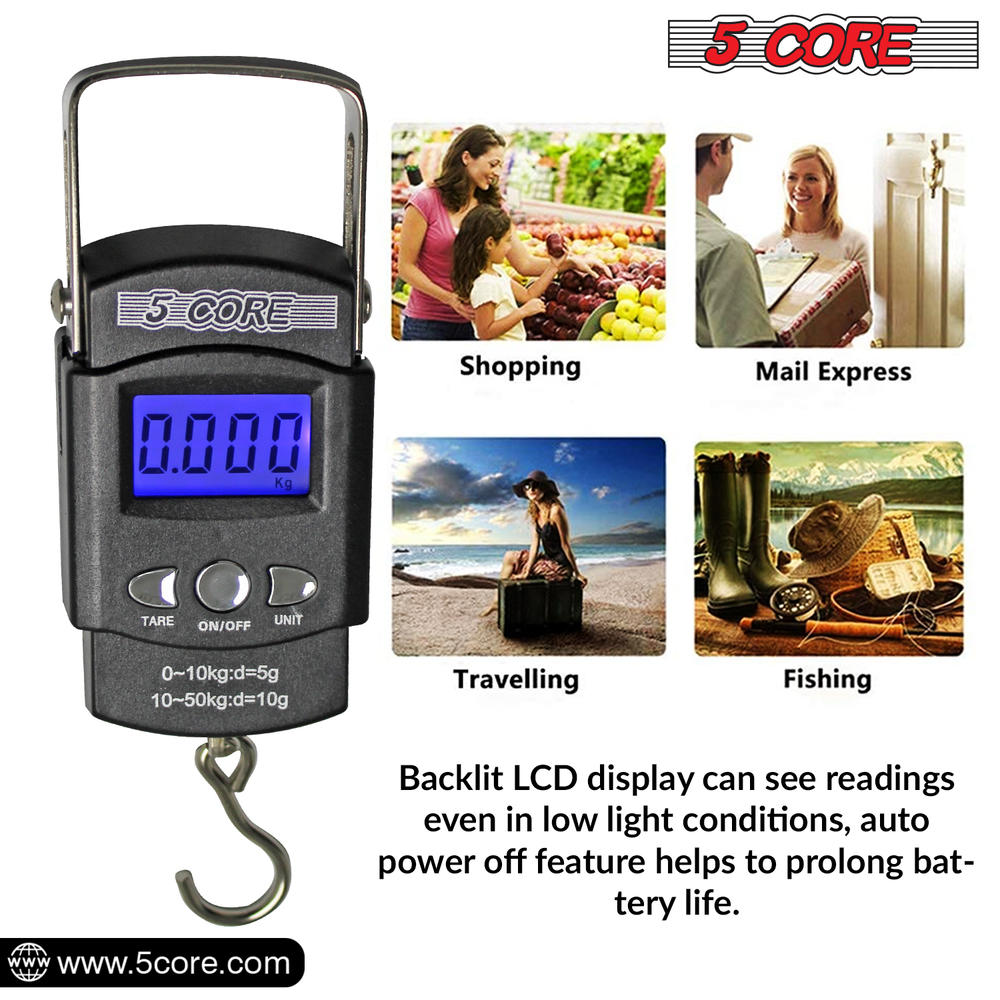 5 Core Luggage Scale Handheld Portable Electronic Digital Hanging Bag Weight Scales Travel 110 LBS 50 KG LS-006