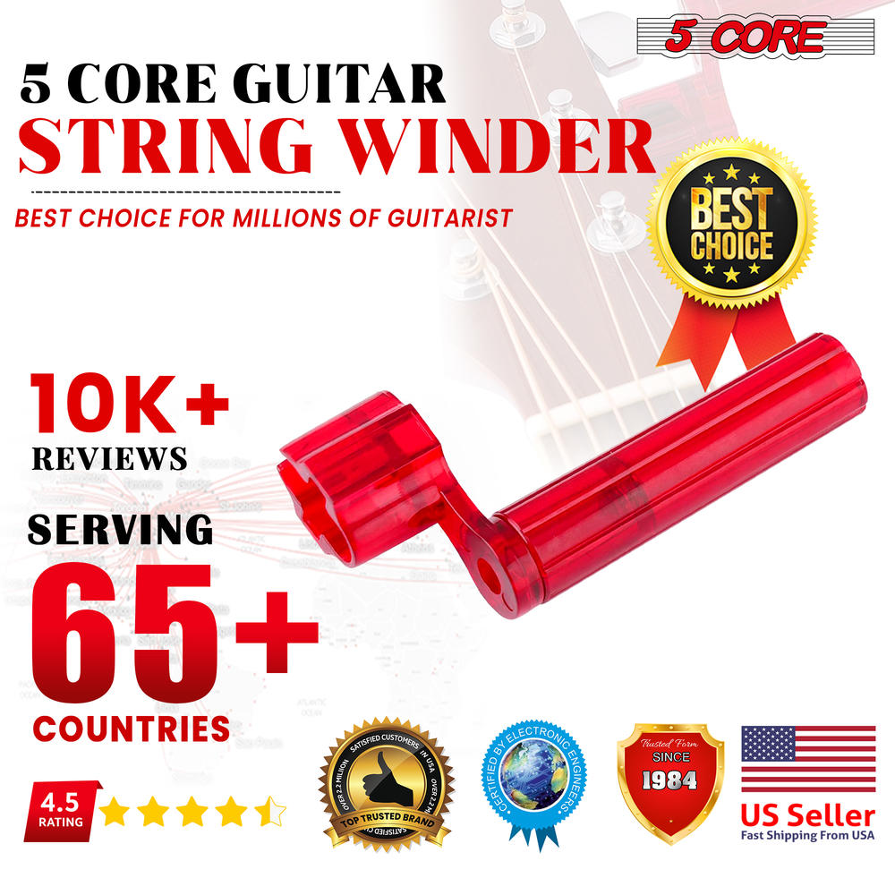 5 Core Guitar String Winder Red Five pieces| Professional Guitar Peg Winder with Bridge Pin Remover- SW L RED 5PCS