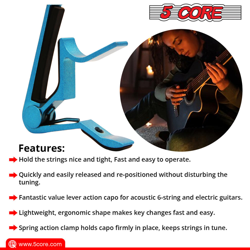 5 Core Guitar Capo Acoustic Clip Guitar String Instrument Clamp Fret Electric Guitar Accessories Kapo Guitar Neck CAPO BLUE 2 Pcs