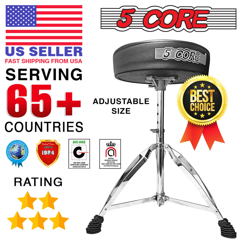 5 Core Drum Throne Padded Percussion Seat Drummers Stool Guitar Chair Stand Black DS CH BLK