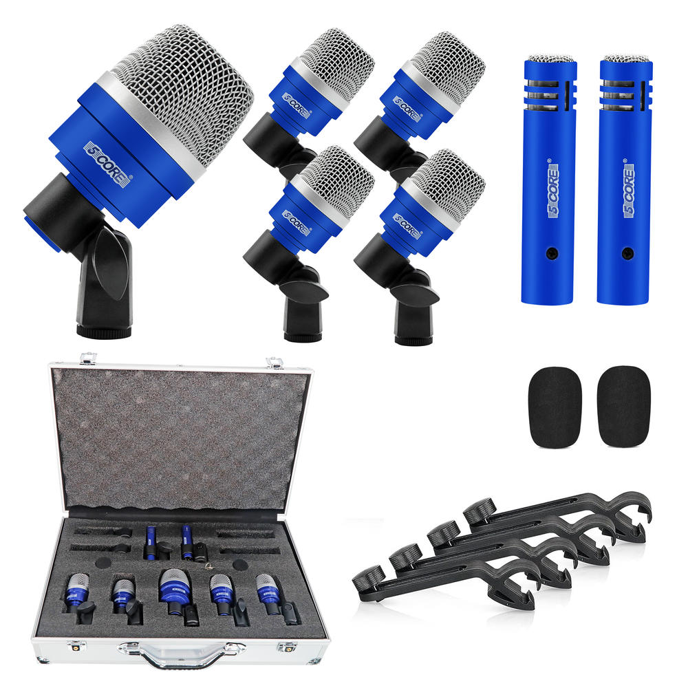 5 Core Drum Microphone Kit 7 Piece Wired Full Metal Dynamic Wired drums ...