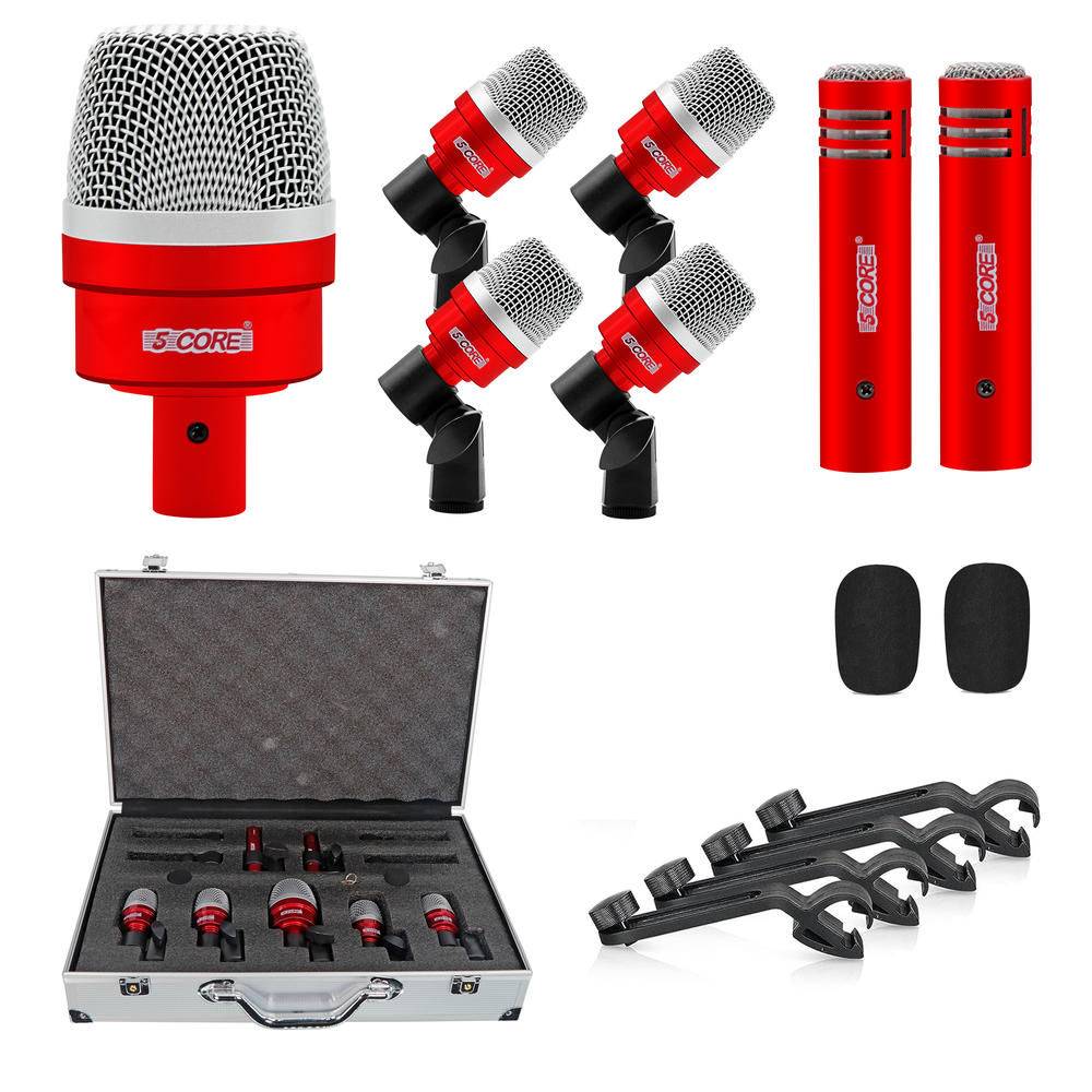 5 Core Drum Microphone Kit 7 Piece Wired Full Metal Dynamic Wired drums ...