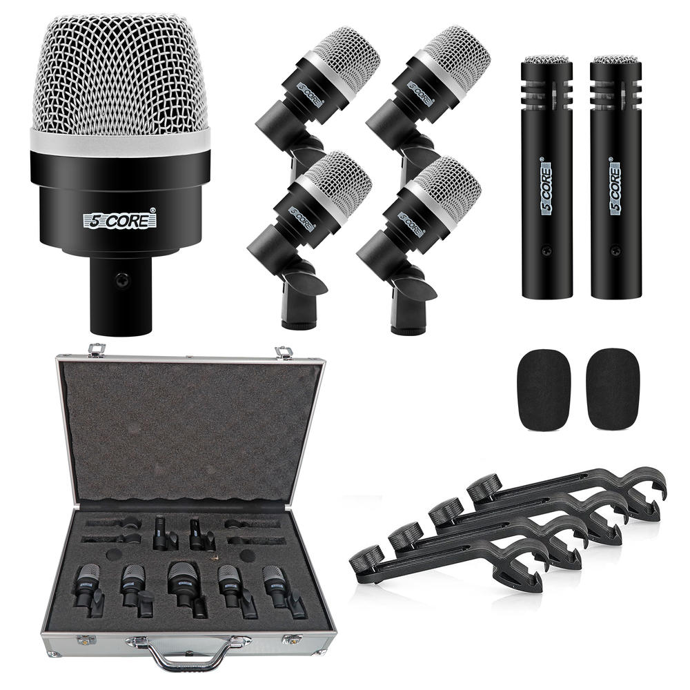 5 Core Drum Microphone Kit 7 Piece Wired Full Metal Dynamic Wired drums ...