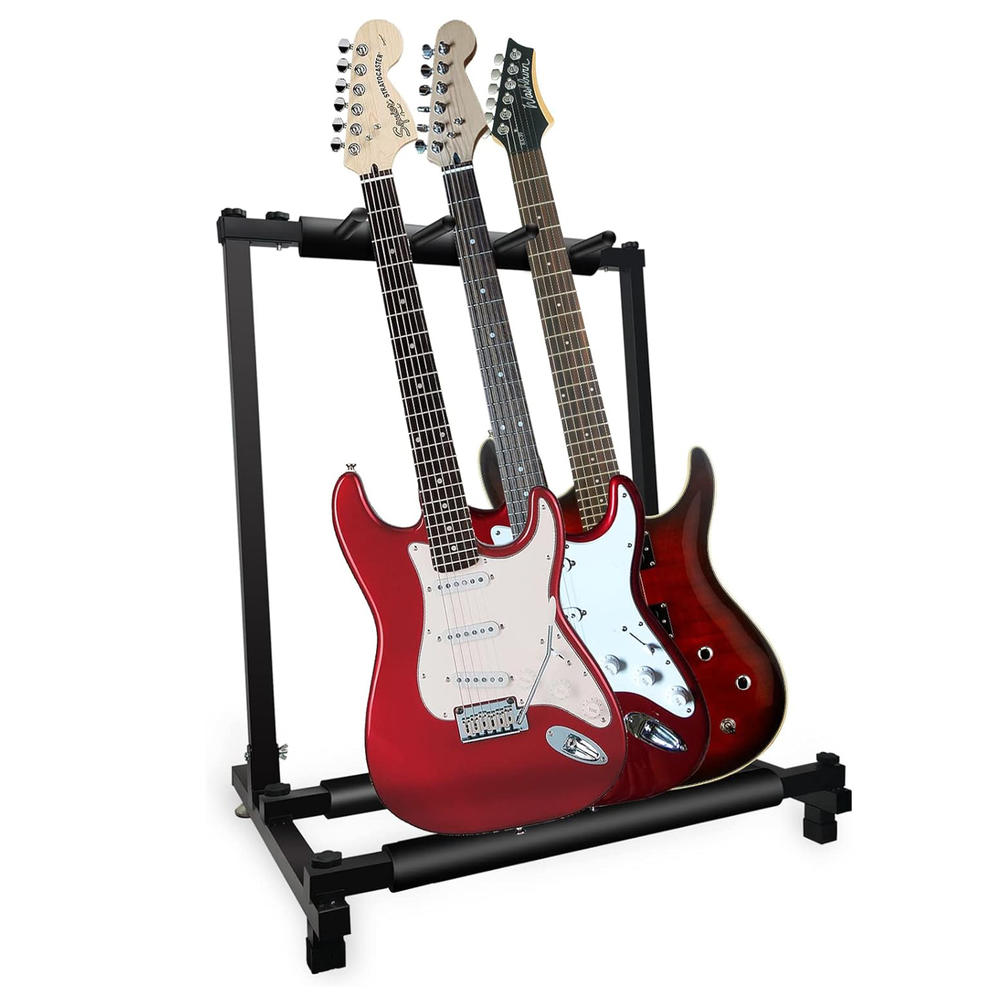 5 Core Guitar Stand Black, 3-Space Multi-Guitar Folding Display Rack Stand Guitar Holder