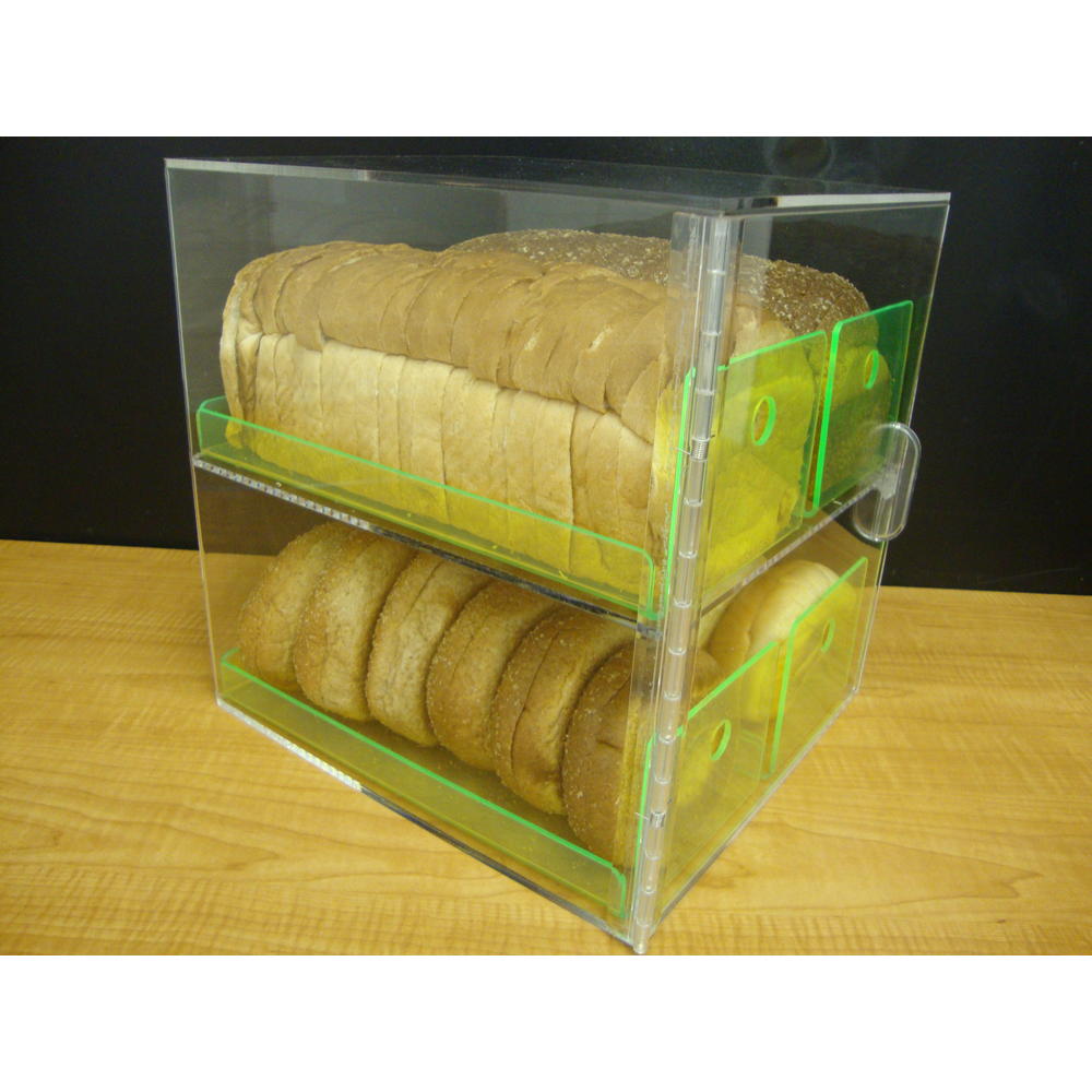 Displays2buy Double 2 tiers Display w/4 GREEN NEON trays Bread Donut Bagels Cookie CUPCAKE Pastry Bakery Storage Acrylic Sh