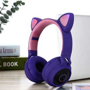 Kimken Bt028c Girls Headphones Cat Ear Bluetooth Deep Bass Wireless Stereo Headphones Led Light Up Kids Wireless Headphones Over Ear