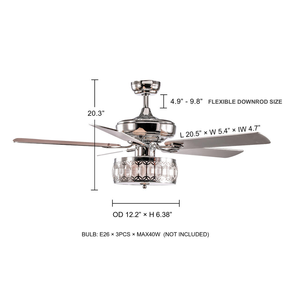 Treehouse NY 52" Scorpio 5 - Blade Chandelier Ceiling Fan with Remote Control and Light Kit Included