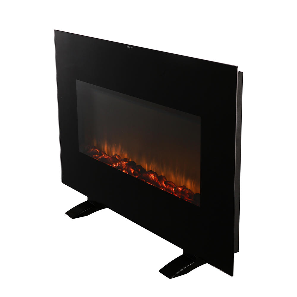 Ainfox Electric Fireplace Wall Mounted Heater Glass Remote Control  Adjustable Black