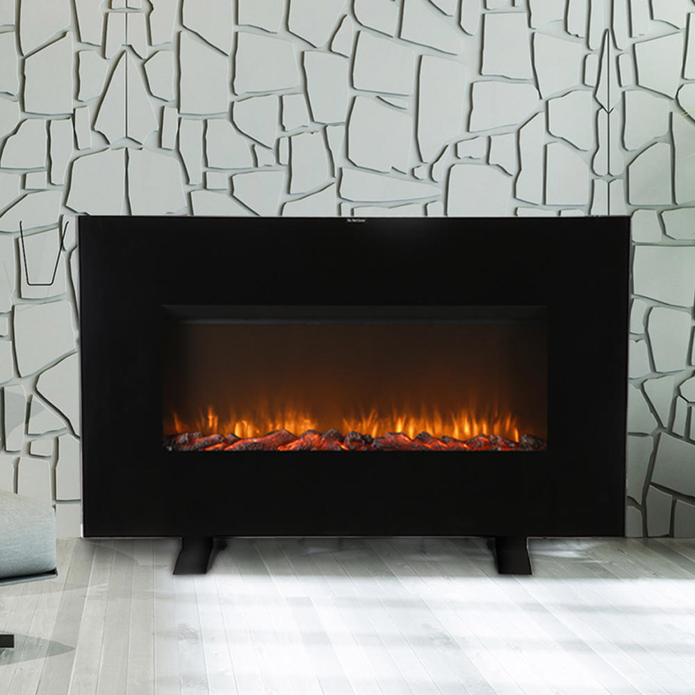 Ainfox Electric Fireplace Wall Mounted Heater Glass Remote Control  Adjustable Black