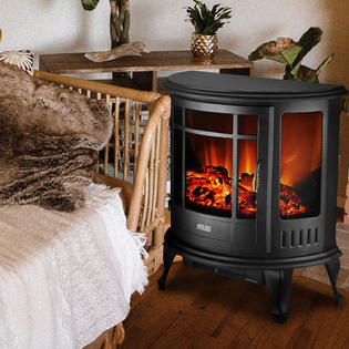 Ainfox HA-HT018 1500W Electric Portable Fireplace Heater Stove Freestanding  Black