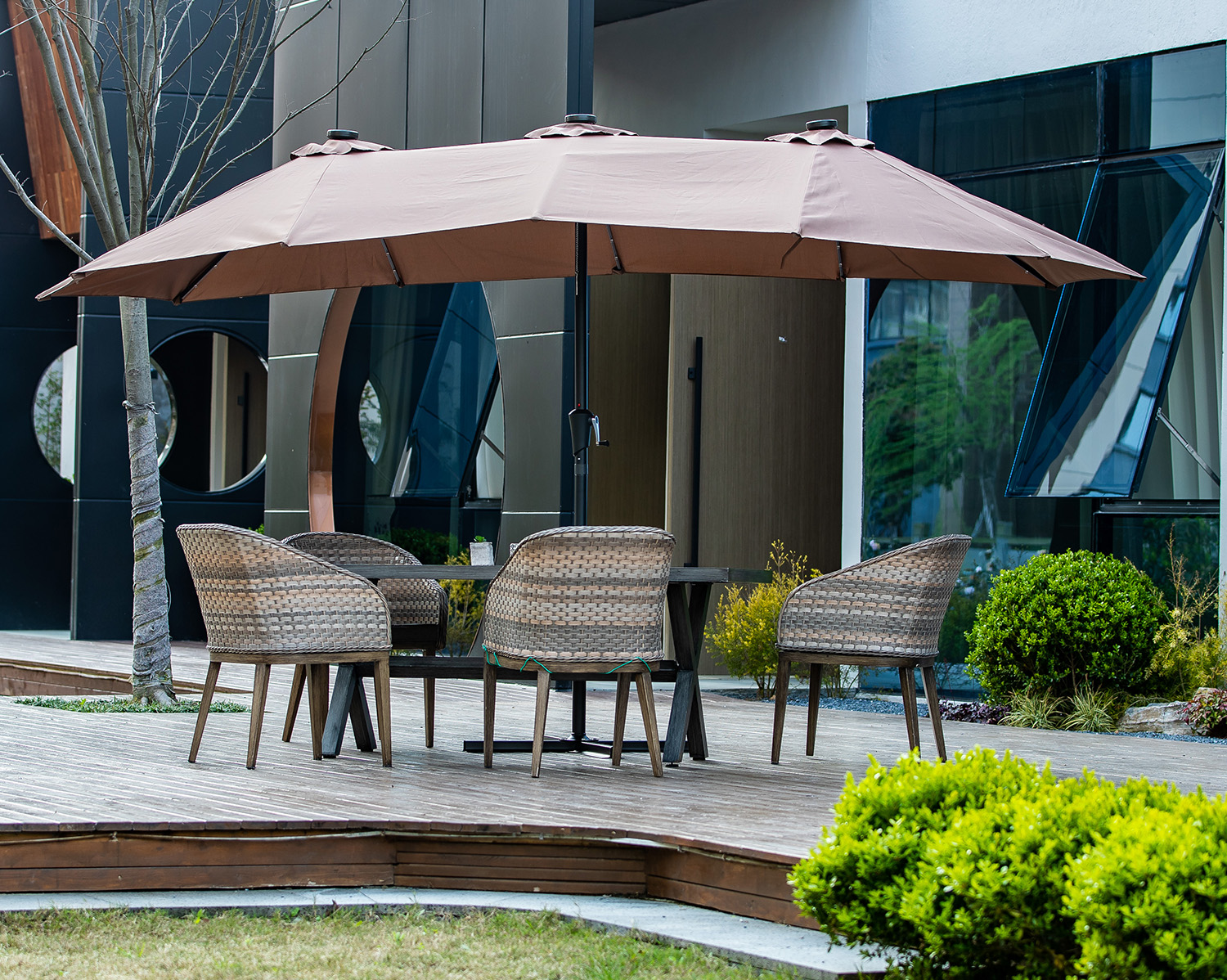 double patio umbrella with base