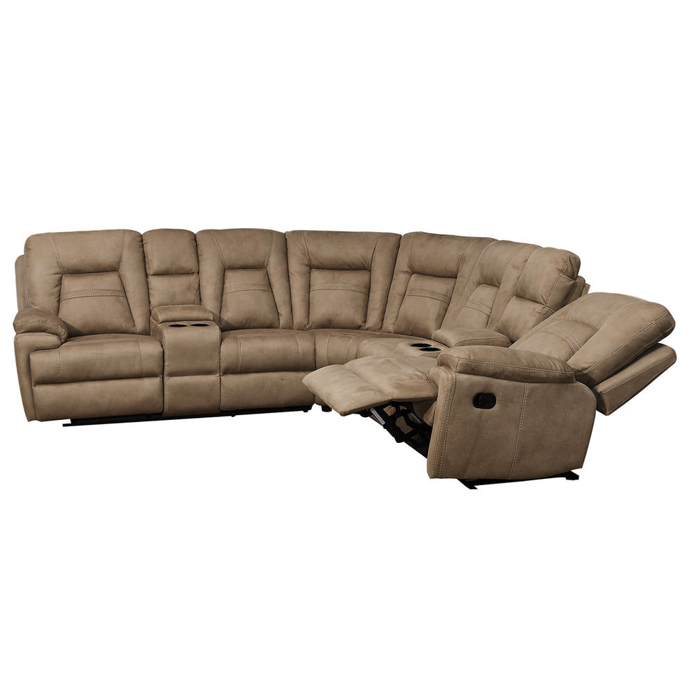 Betsy Furniture Large Microfiber Reclining Sectional Living Room Sofa in Latte 8038