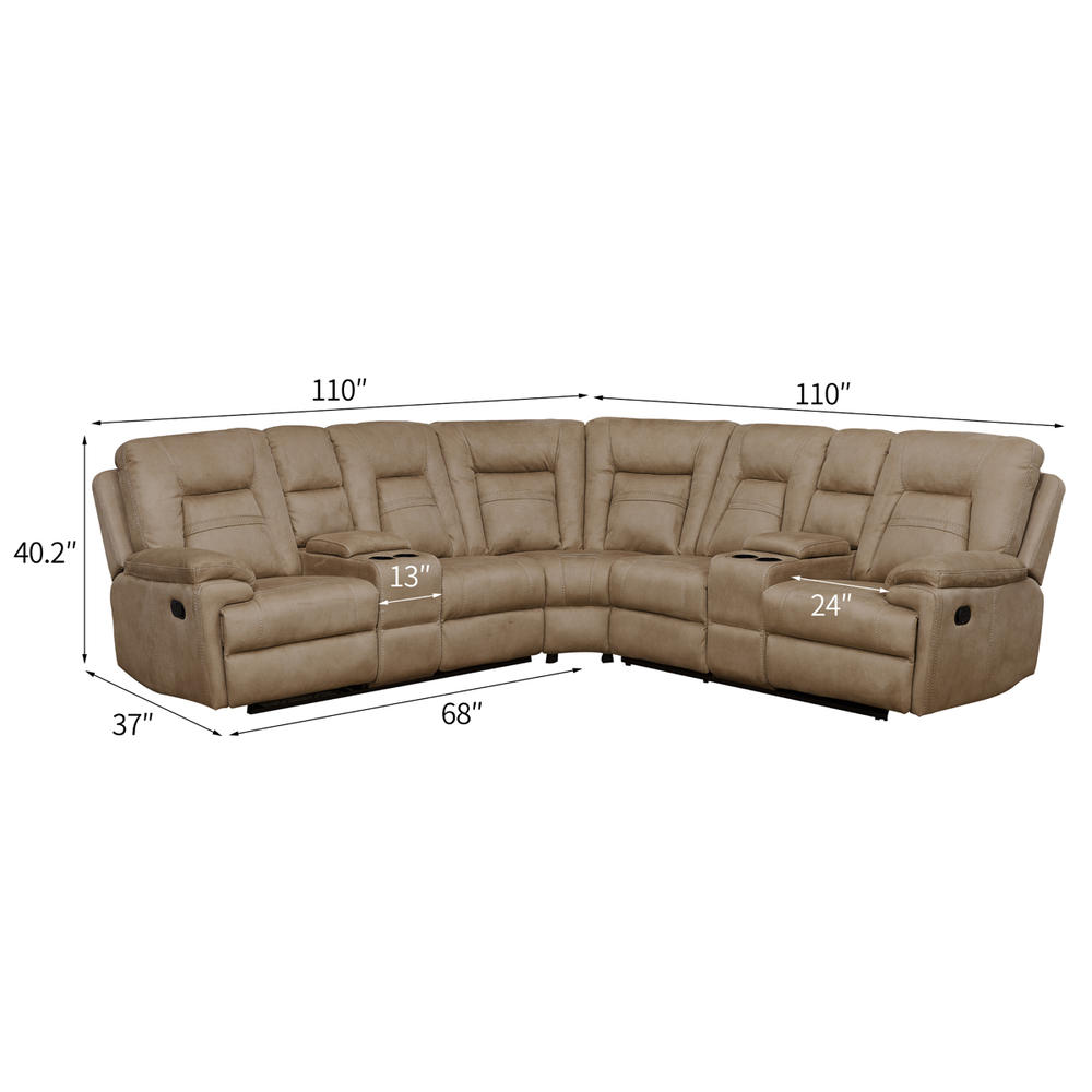 Betsy Furniture Large Microfiber Reclining Sectional Living Room Sofa in Latte 8038