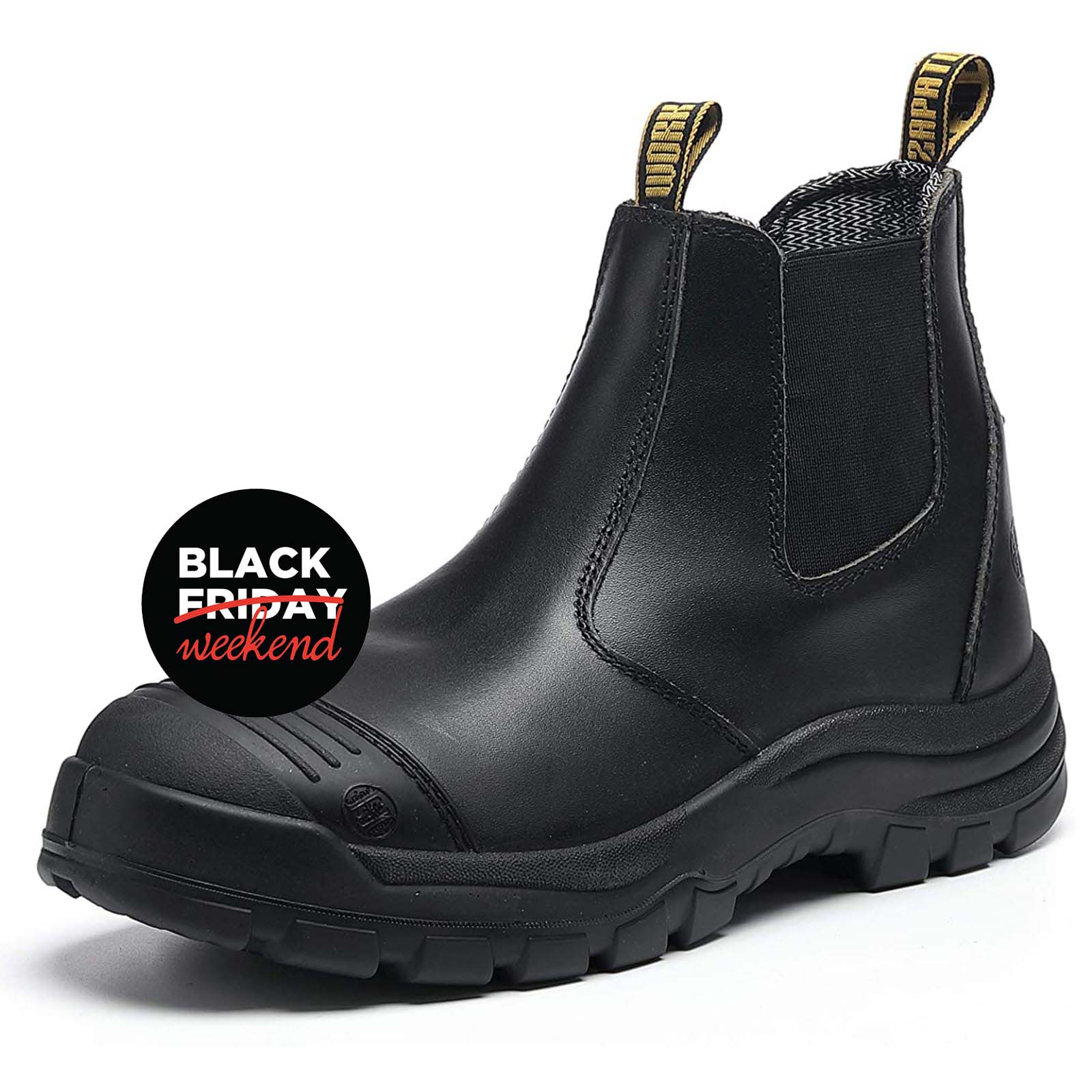 mens black pull on work boots