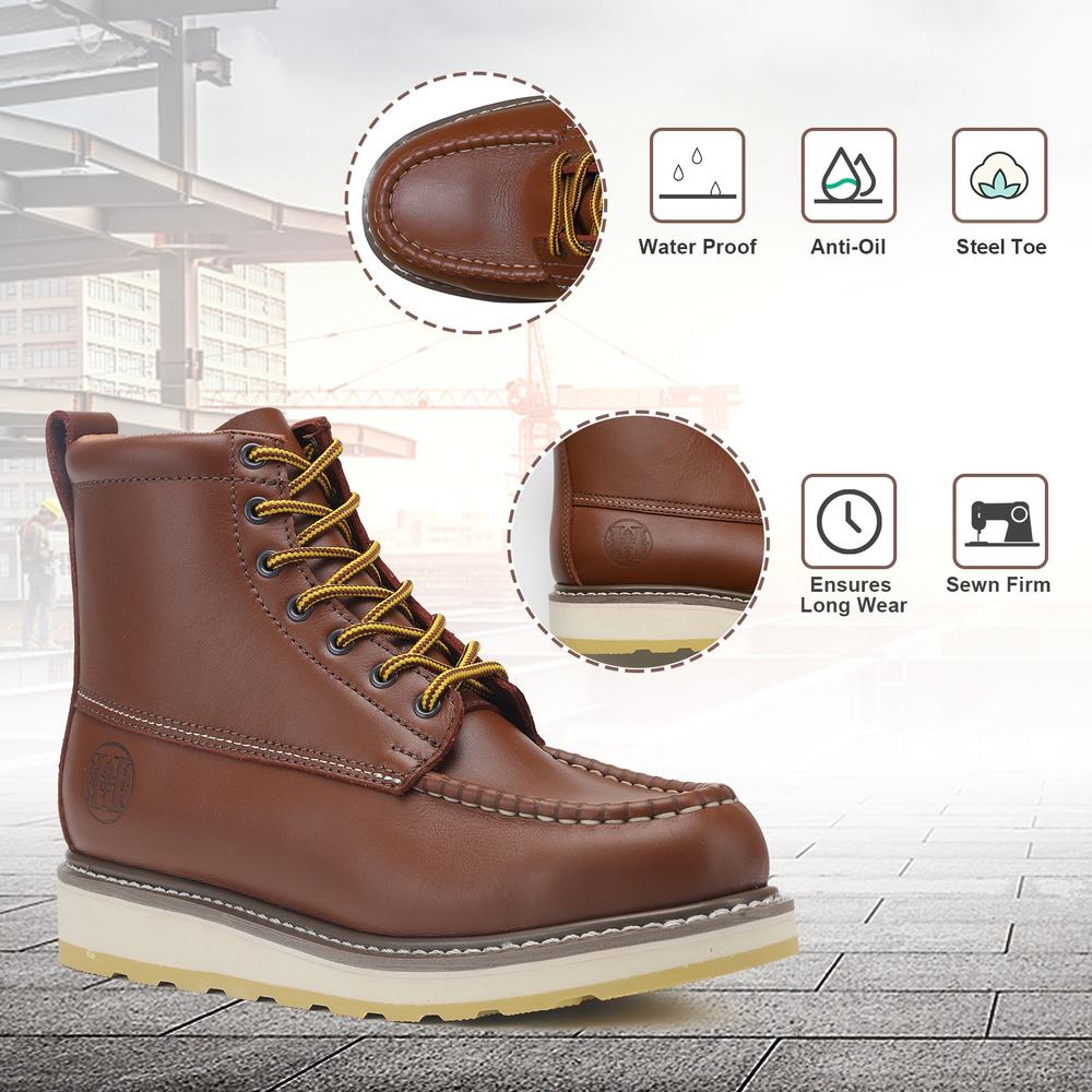 HANDMEN Mens 6 inch Suretrack Steel Toe Slip Resistant Oil Resistant Waterproof Mens work Boots Men boots H84992 