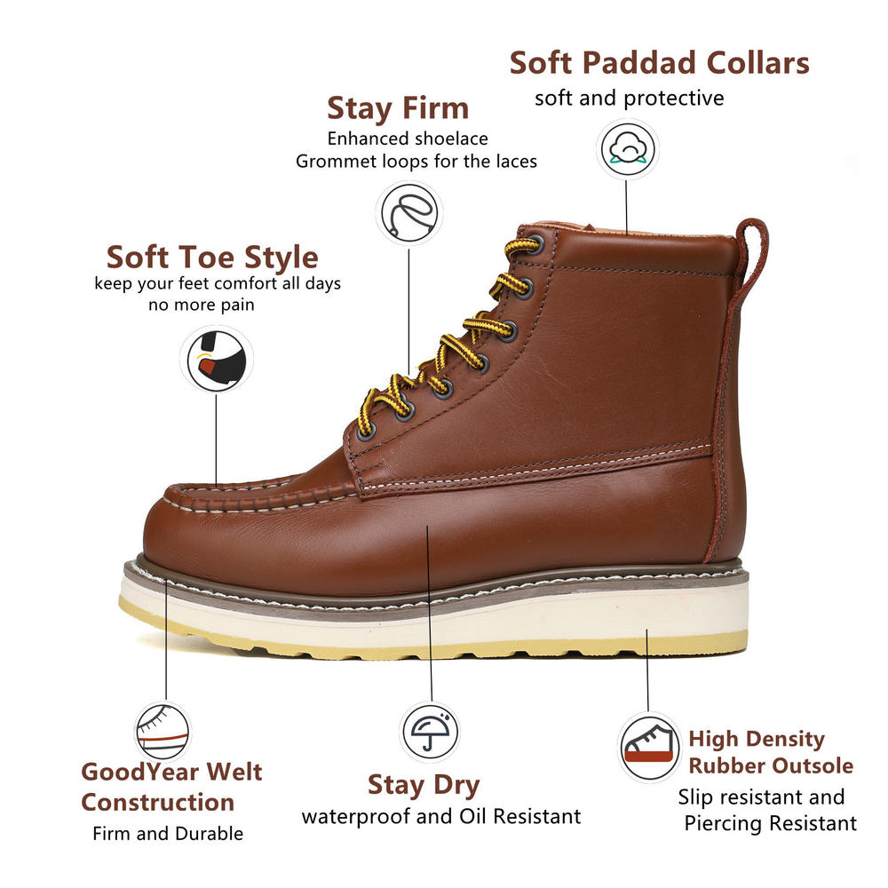 Handmen Men's 6 Inch Leather Slip Resistant Durability Soft Toe Water Resistant Work Boots- DH-84994