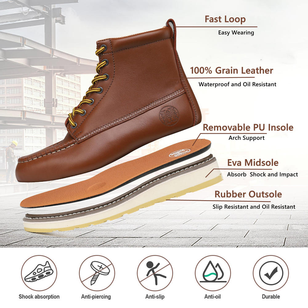 HANDMEN Mens 6 inch Full Grain Leather Slip Resistant Oil Resistant Durability Work Boots Mens Boots- H84994