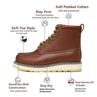 Diehkez DH-84994 Men's 6 Inch Soft Toe Work Boots, Brown full