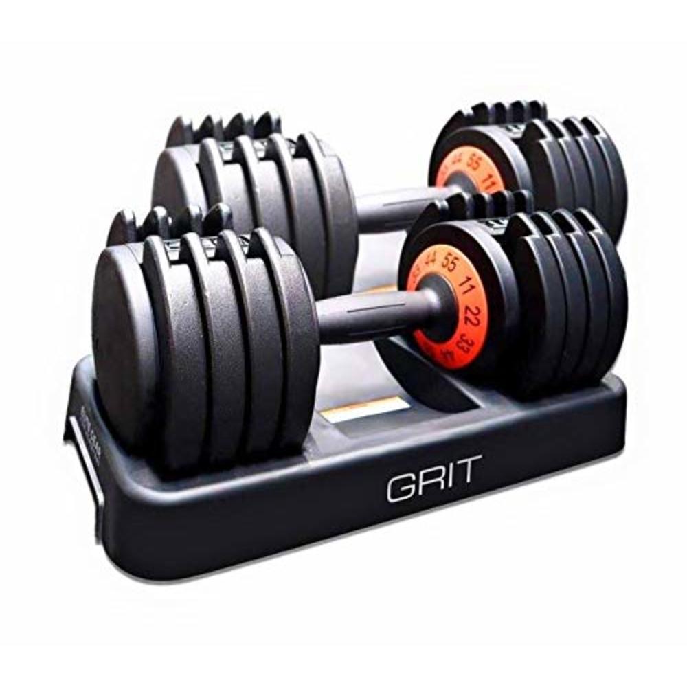 Grit Elite Gear Grit Elite Home Gym Set: Pair of 11 - 55 Pound Adjustable Dumbbells with a Orange Foldable Weight Bench