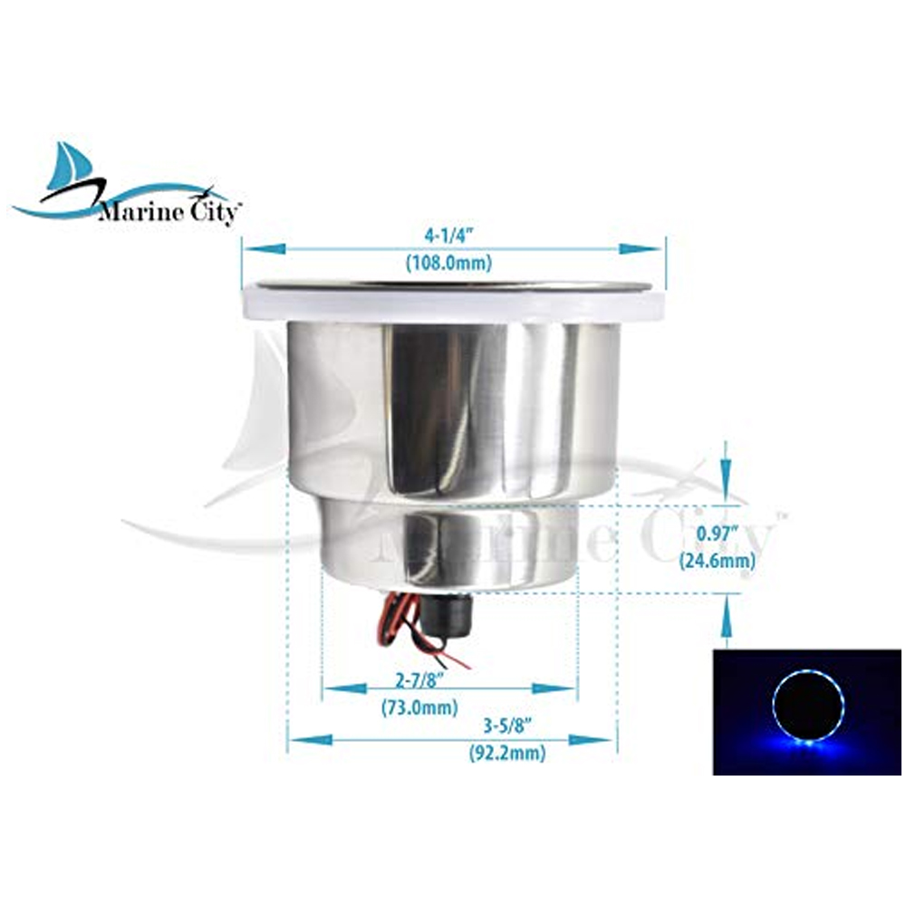 Marine City Blue LED Light Ring Stainless-Steel Cup Drink Holder with Drain (4 Pcs)