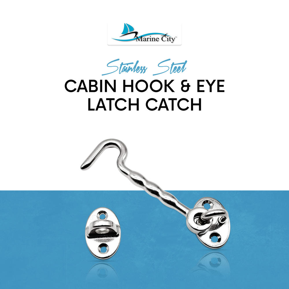 Marine City 316 Stainless Steel Cabin Hook & Eye Latch Catch Privacy Hook for Gate Window Slide Barn Door Latch Hook (4 Inches)