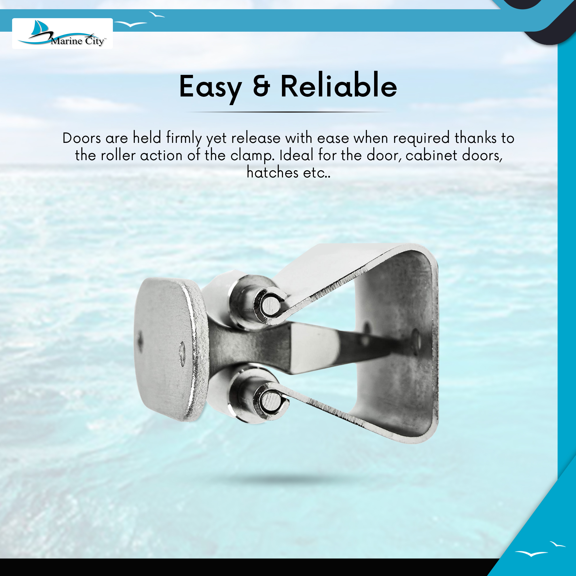 Marine City Stainless Steel Modern Hardware Door Soft Stopper Catch and Holder for RV Boat Marine Accessories (Height 1-5'8")