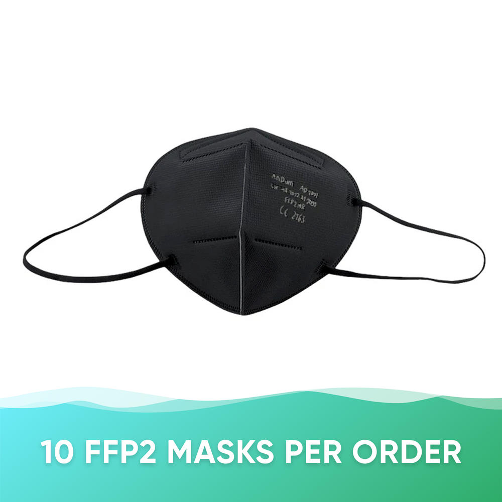 FFP2 Respirator Face Masks 10/Order Black with Ear Loops AnDum