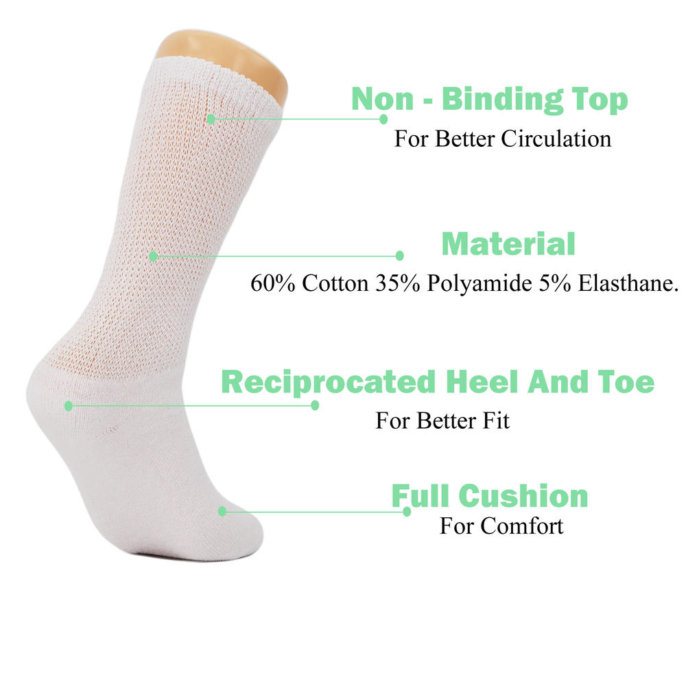 AWS/American Made Diabetic Loose Fit Non-Binding Crew Socks Full Cushioned Cotton Crew Socks 6 Pairs