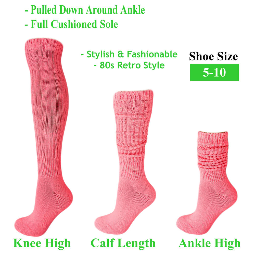 AWS/American Made Cotton Slouch Socks for Women Scrunch Knee Socks Shoe Size 5-10 (6 Pairs)