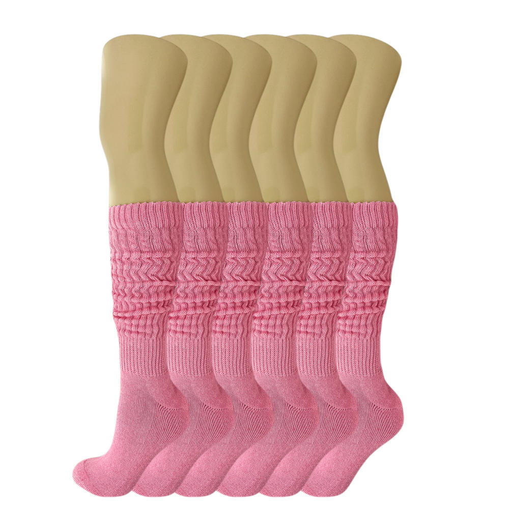 AWS/American Made Cotton Slouch Socks for Women Scrunch Knee Socks Shoe Size 5-10 (6 Pairs)