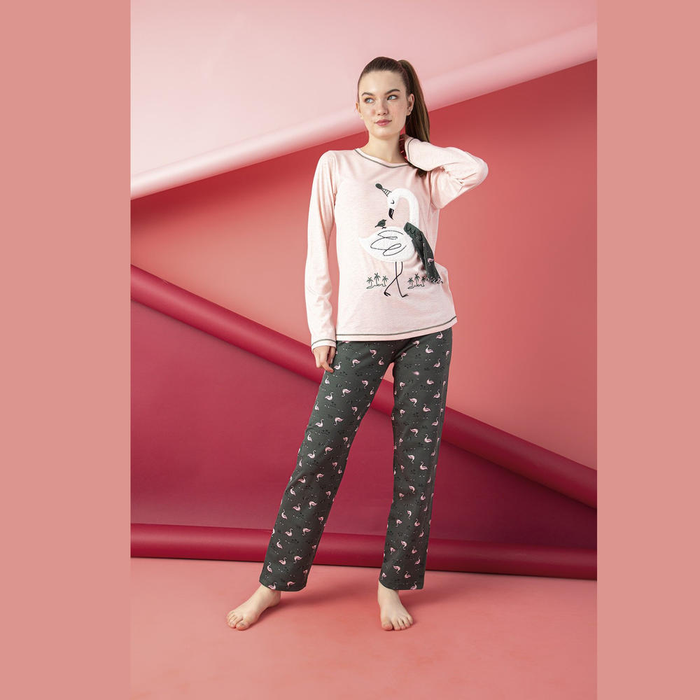 M.O.S Women’s Junior Cotton Pajama Set 2 Piece Long Sleeve Long Pants Sleepwear Pj Set
