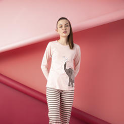 M.O.S Women’s Junior Cotton Pajama Set 2-Piece Cute Printed Elephant Stripes Long Sleeve Long Pants Sleepwear Pj Set