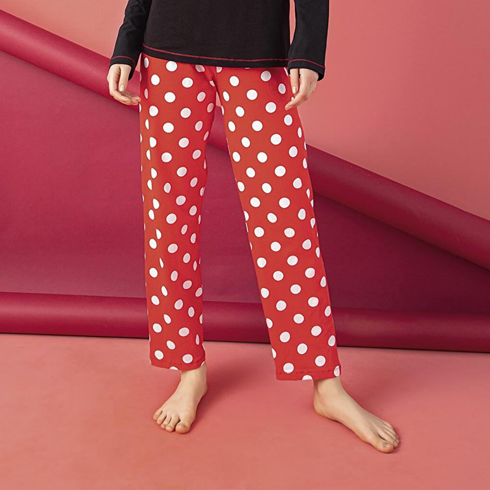 M.O.S Women’s Junior Cotton Pajama Set 2-piece Cute Printed Spots Cat Long Sleeve Long Pants Sleepwear Pj Set